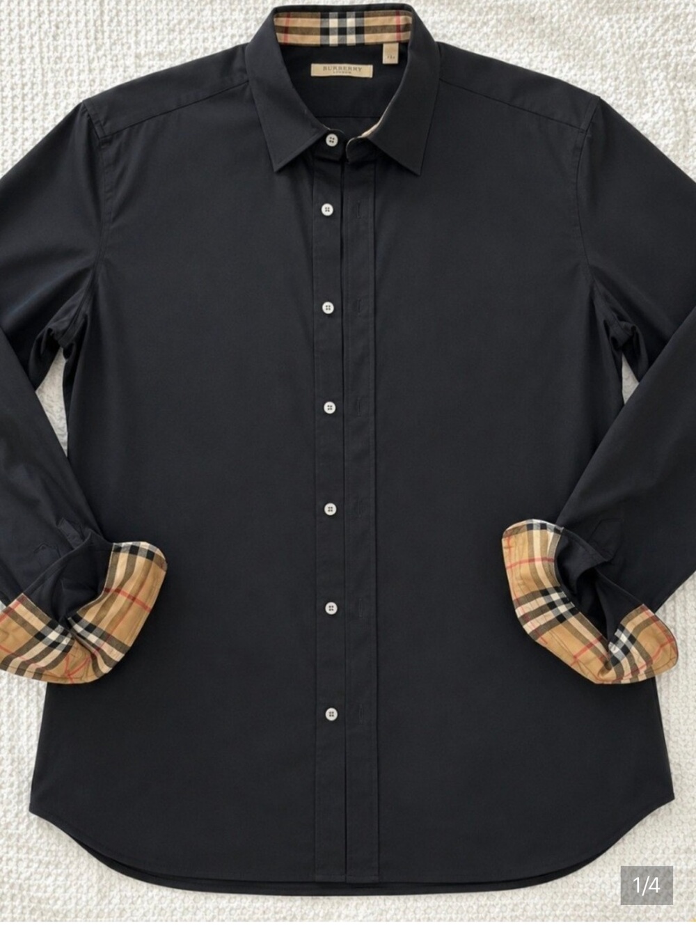 Burberry Black Button-Down Shirt with Signature Check Accents